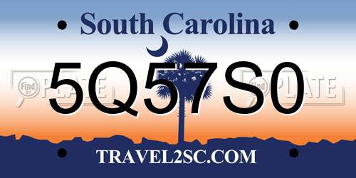 5Q57S0 South Carolina License Plate