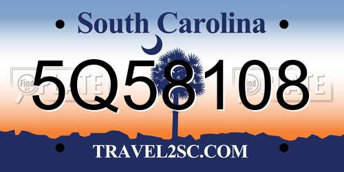 5Q58108 South Carolina License Plate