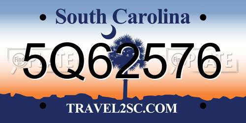 5Q62576 South Carolina License Plate
