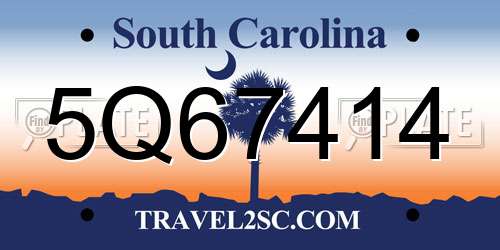 5Q67414 South Carolina License Plate