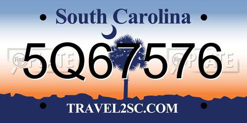 5Q67576 South Carolina License Plate
