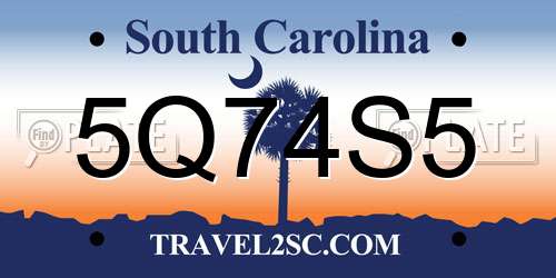 5Q74S5 South Carolina License Plate