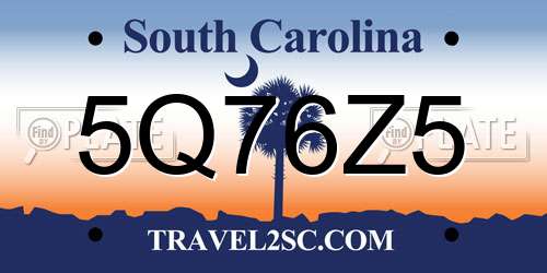 5Q76Z5 South Carolina License Plate