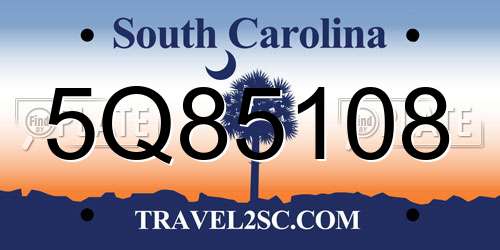 5Q85108 South Carolina License Plate
