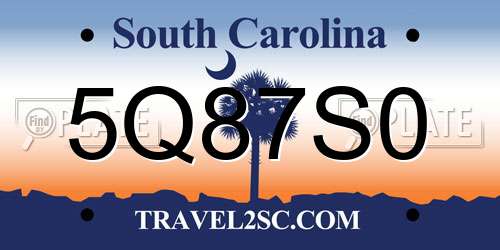 5Q87S0 South Carolina License Plate