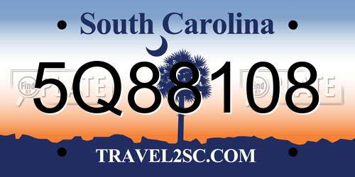 5Q88108 South Carolina License Plate