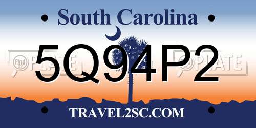 5Q94P2 South Carolina License Plate