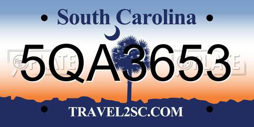 5QA3653 South Carolina License Plate