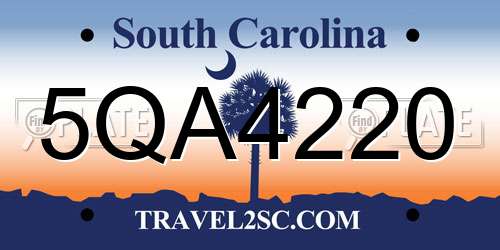 5QA4220 South Carolina License Plate