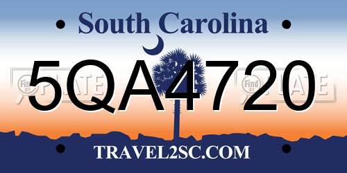 5QA4720 South Carolina License Plate