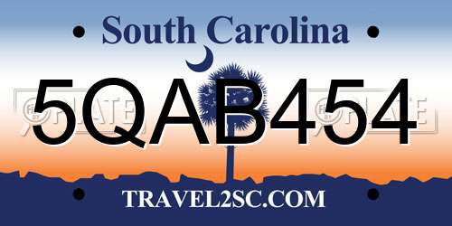5QAB454 South Carolina License Plate