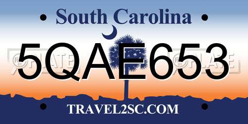 5QAE653 South Carolina License Plate