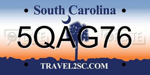 5QAG76 South Carolina License Plate