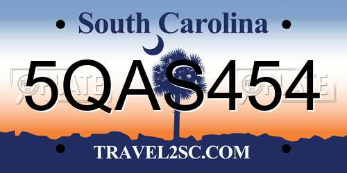 5QAS454 South Carolina License Plate