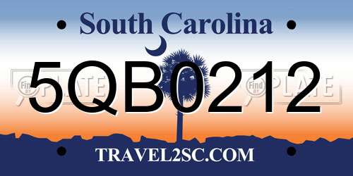 5QB0212 South Carolina License Plate