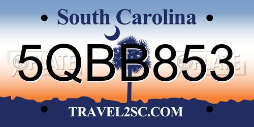 5QBB853 South Carolina License Plate
