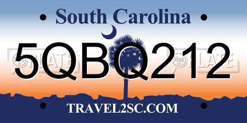 5QBQ212 South Carolina License Plate
