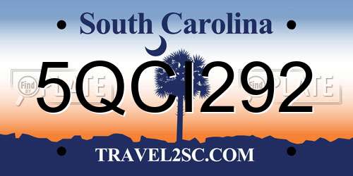 5QCI292 South Carolina License Plate