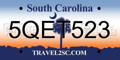 5QET523 South Carolina License Plate
