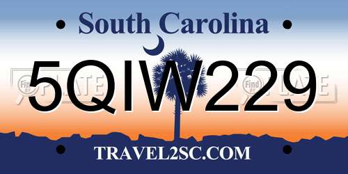 5QIW229 South Carolina License Plate