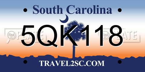 5QK118 South Carolina License Plate