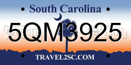 5QM3925 South Carolina License Plate