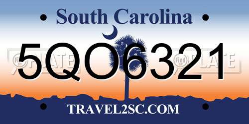 5QO6321 South Carolina License Plate