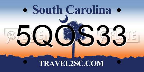 5QOS33 South Carolina License Plate