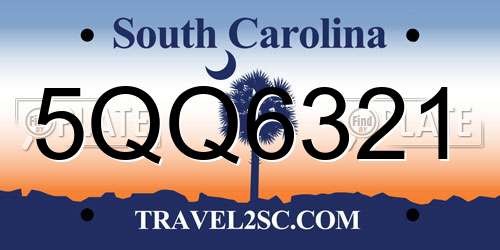 5QQ6321 South Carolina License Plate