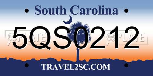 5QS0212 South Carolina License Plate
