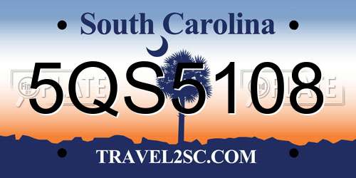 5QS5108 South Carolina License Plate