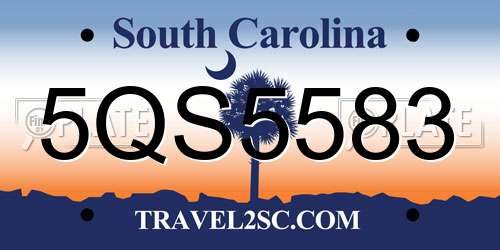5QS5583 South Carolina License Plate