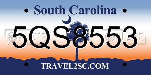 5QS8553 South Carolina License Plate
