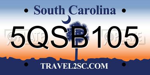 5QSB105 South Carolina License Plate