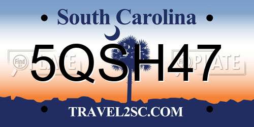 5QSH47 South Carolina License Plate