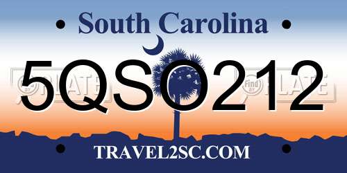 5QSO212 South Carolina License Plate