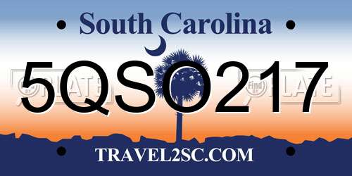 5QSO217 South Carolina License Plate