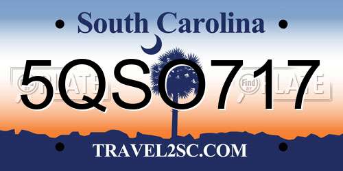 5QSO717 South Carolina License Plate