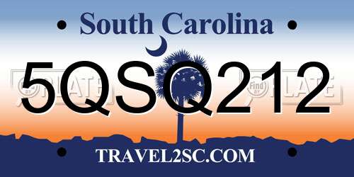 5QSQ212 South Carolina License Plate