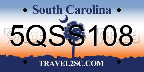 5QSS108 South Carolina License Plate