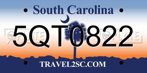5QT0822 South Carolina License Plate