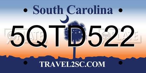 5QTD522 South Carolina License Plate