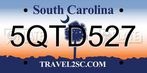 5QTD527 South Carolina License Plate