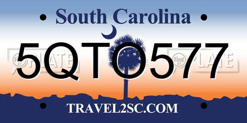 5QTO577 South Carolina License Plate