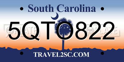 5QTO822 South Carolina License Plate