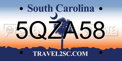 5QZA58 South Carolina License Plate
