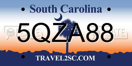 5QZA88 South Carolina License Plate