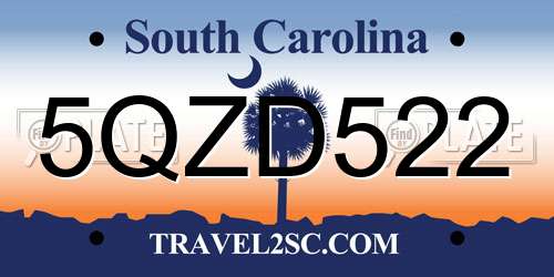 5QZD522 South Carolina License Plate
