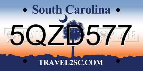 5QZD577 South Carolina License Plate