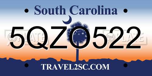 5QZO522 South Carolina License Plate